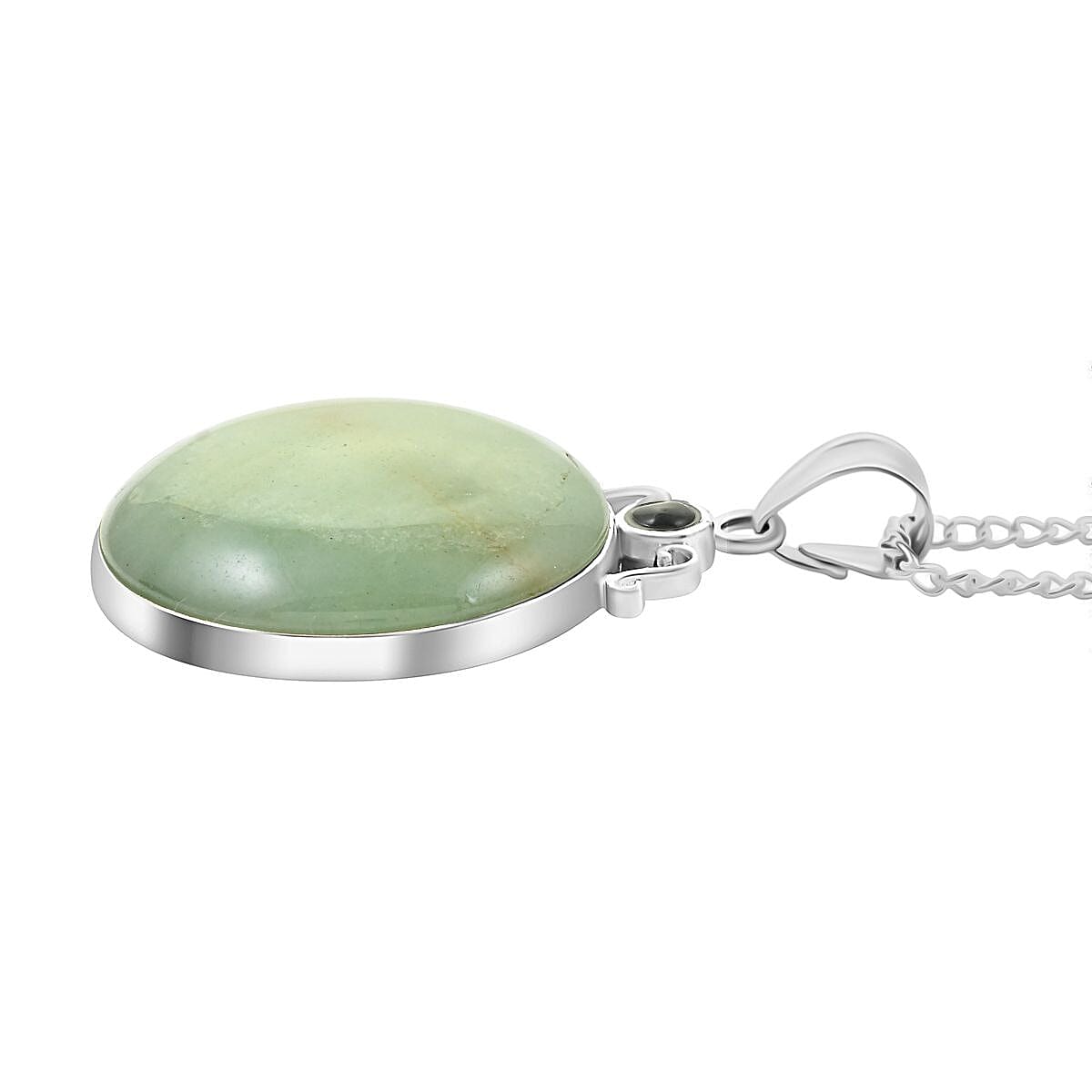 Green Aventurine and Obsidian Pendant Necklace 18 Inches in Silvertone 11.20 ctw image number 3