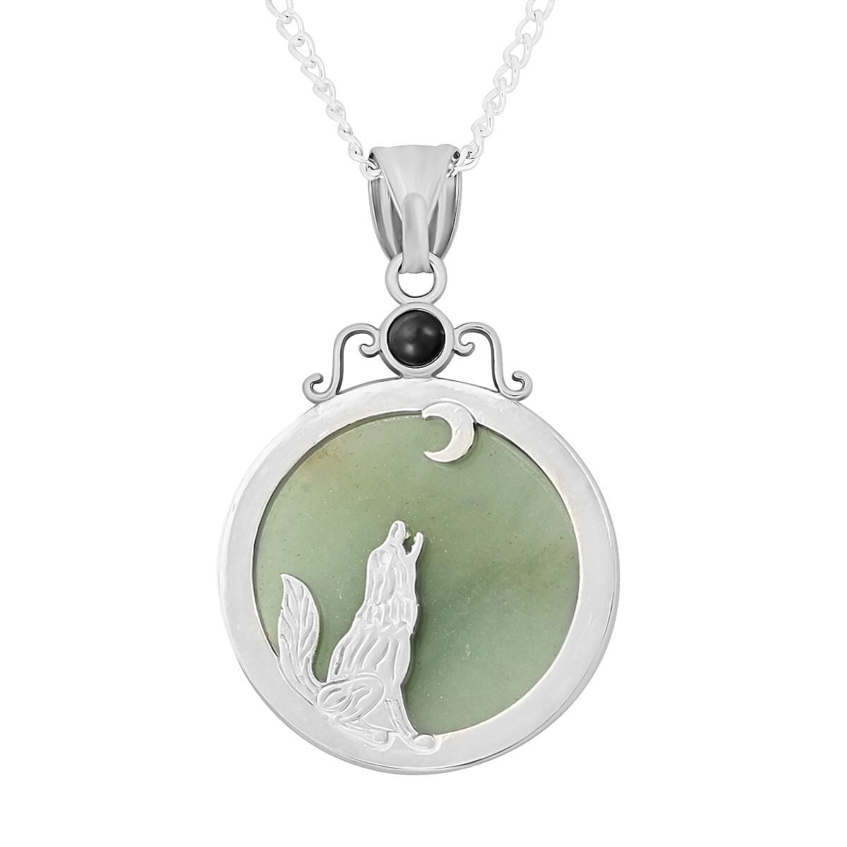 Green Aventurine and Obsidian Pendant Necklace 18 Inches in Silvertone 11.20 ctw image number 4