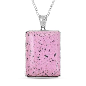 Violet Matrix Jasper Rectangular Pendant Necklace 18 Inches in Silvertone 20.40 ctw