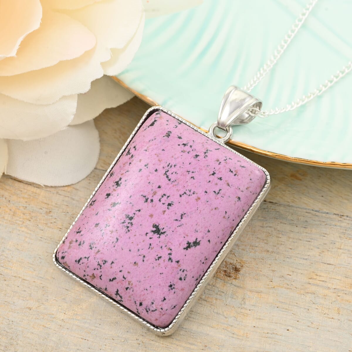 Violet Matrix Jasper Rectangular Pendant Necklace 18 Inches in Silvertone 20.40 ctw image number 1