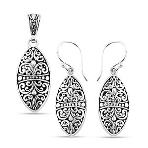 Bali Legacy Filigree Earrings and Pendant without Chain in Sterling Silver 8 Grams