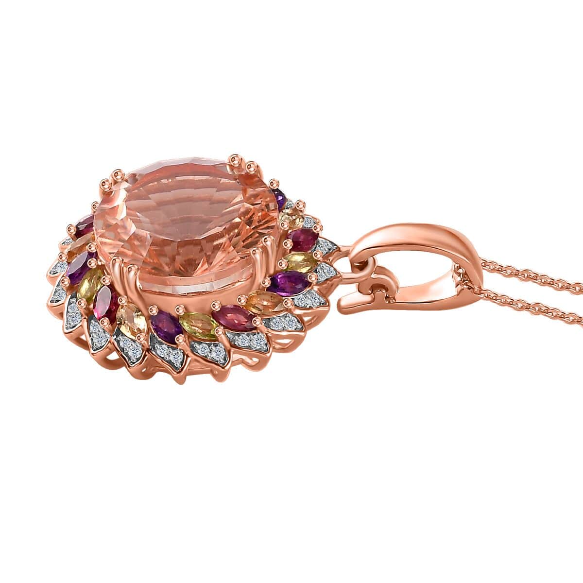 Starburst Cut Morganique Quartz (Triplet) and Multi Gemstone Daisy Floral Pendant Necklace 20 Inches in 18K Vermeil Rose Gold Over Sterling Silver 13.60 ctw image number 3