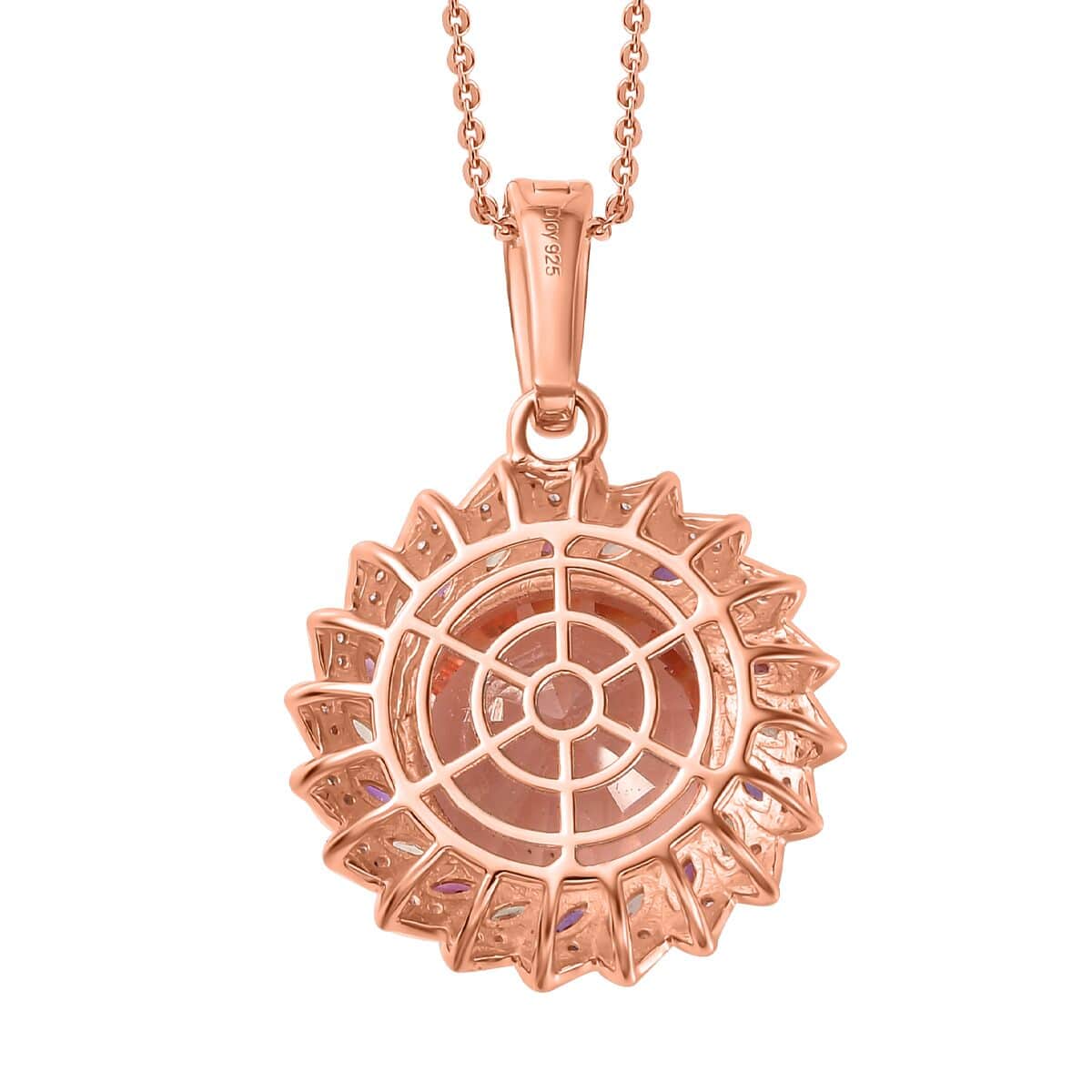 Starburst Cut Morganique Quartz (Triplet) and Multi Gemstone Daisy Floral Pendant Necklace 20 Inches in 18K Vermeil Rose Gold Over Sterling Silver 13.60 ctw image number 4