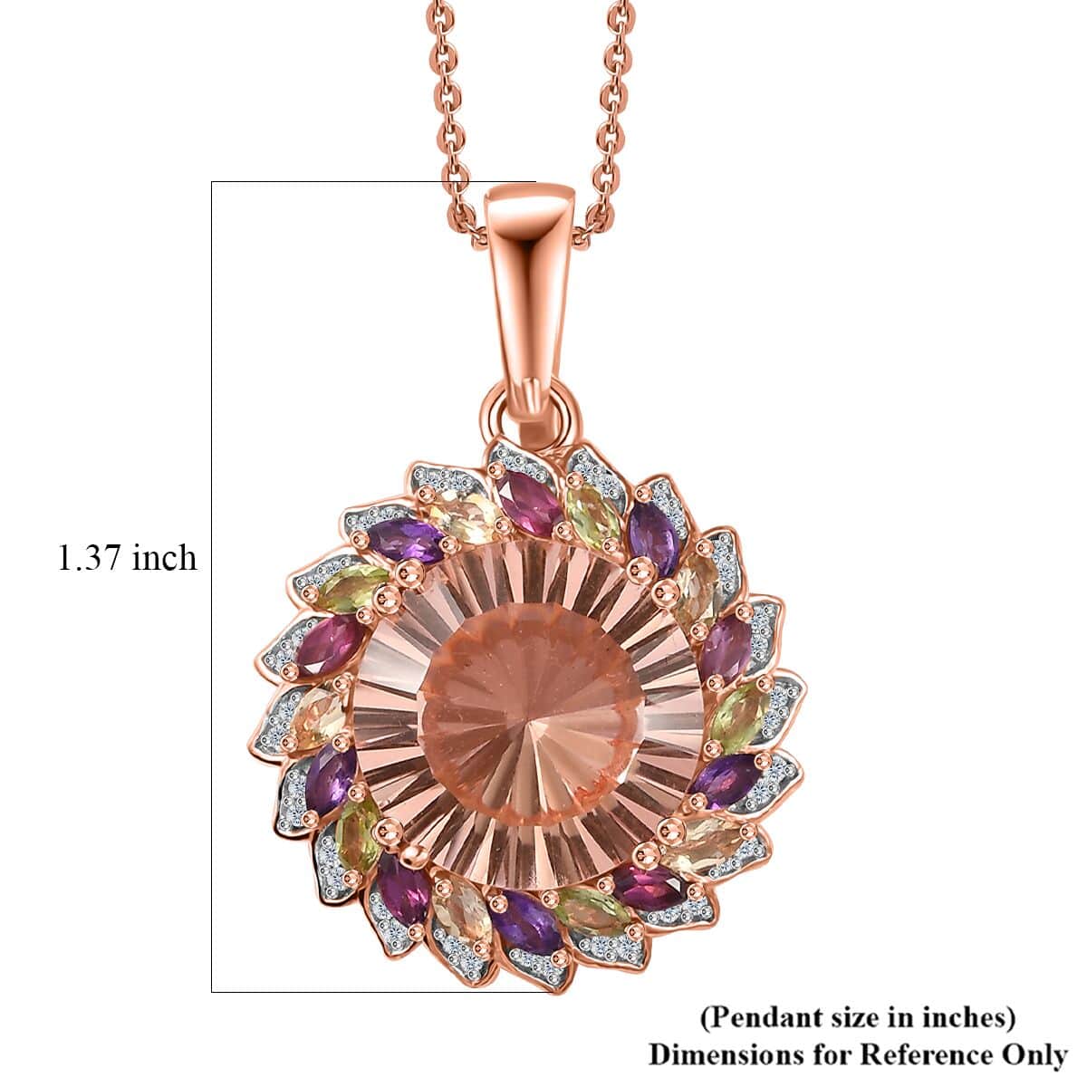 Starburst Cut Morganique Quartz (Triplet) and Multi Gemstone Daisy Floral Pendant Necklace 20 Inches in 18K Vermeil Rose Gold Over Sterling Silver 13.60 ctw image number 5