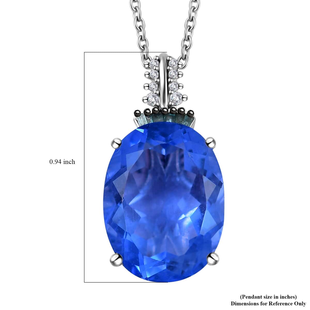 Color Change Fluorite (IR), Blue and White Diamond Pendant Necklace 20 Inches in Rhodium Over Sterling Silver 11.35 ctw image number 6