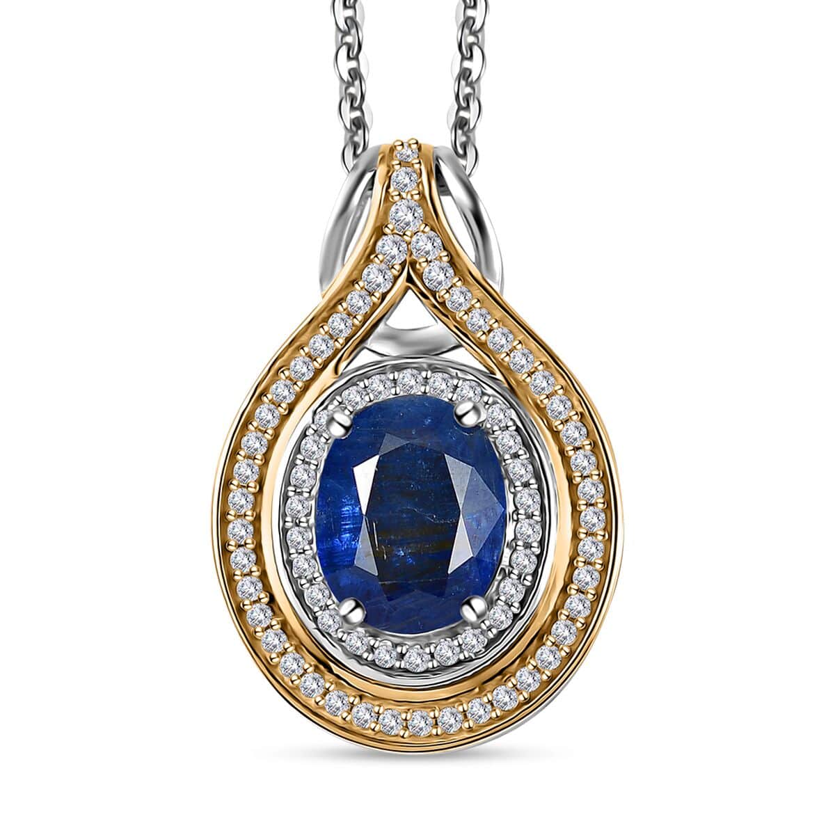 Premium Kashmir Kyanite and White Zircon Pendant Necklace 20 Inches in Vermeil YG and Platinum Over Sterling Silver 4.20 ctw image number 0