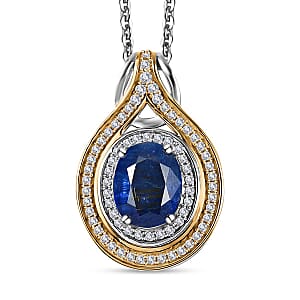 Premium Kashmir Kyanite and White Zircon Pendant Necklace 20 Inches in Vermeil YG and Platinum Over Sterling Silver 4.20 ctw