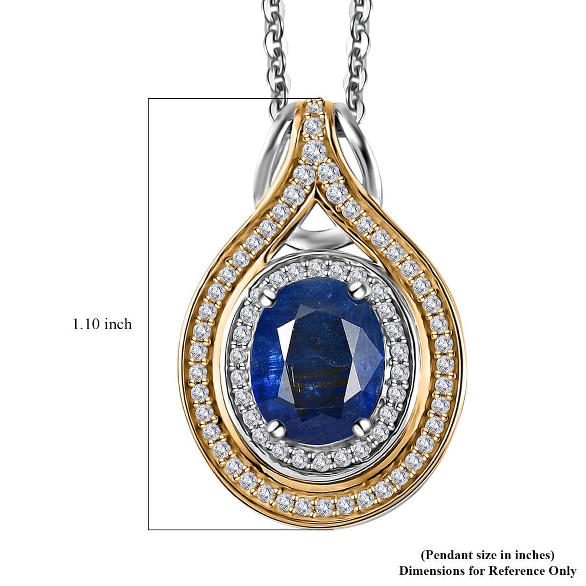 Premium Kashmir Kyanite and White Zircon Pendant Necklace 20 Inches in Vermeil YG and Platinum Over Sterling Silver 4.20 ctw image number 5