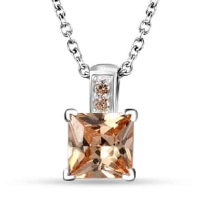 Simulated Champagne Diamond Pendant in Sterling Silver with Stainless Steel Necklace 20 Inches 4.30 ctw