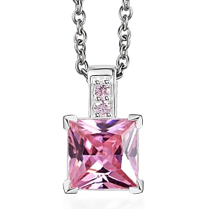 D'Joy Simulated Pink Diamond 4.30 ctw Pendant in Sterling Silver with Stainless Steel Necklace 20 Inches