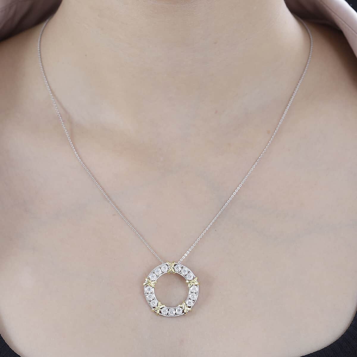 Moissanite XOXO Circle Pendant Necklace 20 Inches in Vermeil YG and Platinum Over Sterling Silver 1.50 ctw image number 2