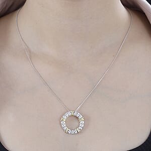 Moissanite XOXO Circle Pendant Necklace 20 Inches in Vermeil YG and Platinum Over Sterling Silver 1.50 ctw