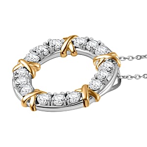 Moissanite XOXO Circle Pendant Necklace 20 Inches in Vermeil YG and Platinum Over Sterling Silver 1.50 ctw