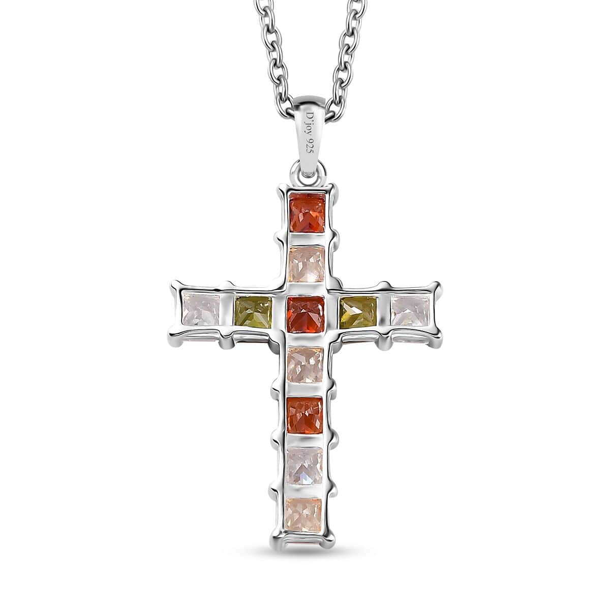 Simulated Multi Color Diamond Cross Pendant in Sterling Silver with Stainless Steel Necklace 20 Inches 1.60 ctw image number 4