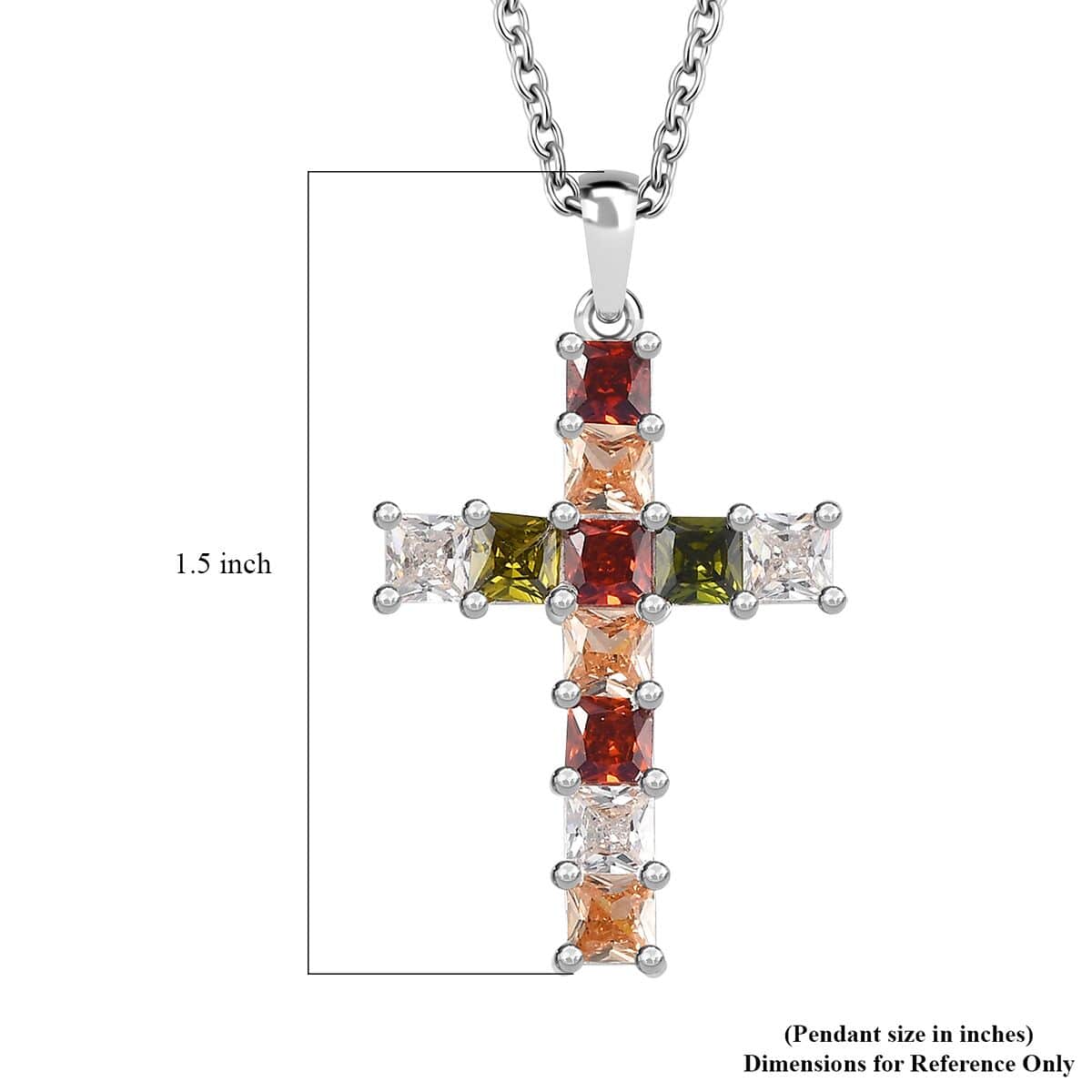 Simulated Multi Color Diamond Cross Pendant in Sterling Silver with Stainless Steel Necklace 20 Inches 1.60 ctw image number 6