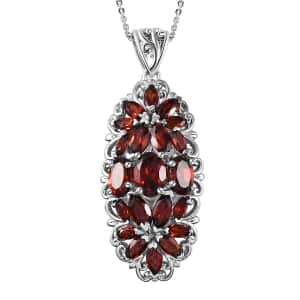 Mozambique Garnet Elongated Pendant Necklace 20 Inches in Platinum Over Sterling Silver 5.40 ctw