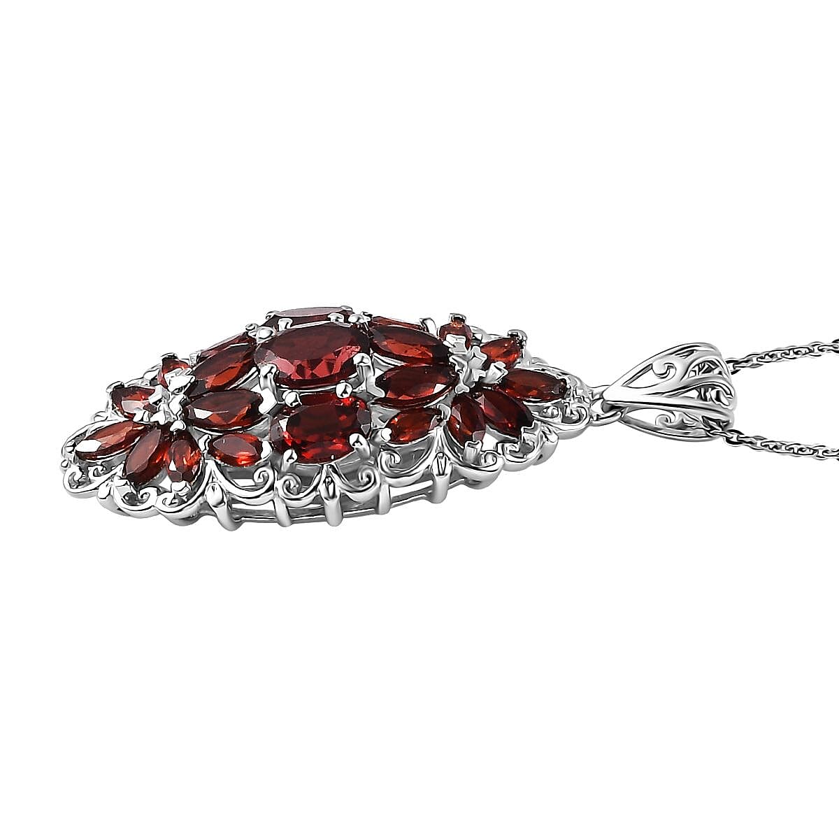 Mozambique Garnet Elongated Pendant Necklace 20 Inches in Platinum Over Sterling Silver 5.40 ctw