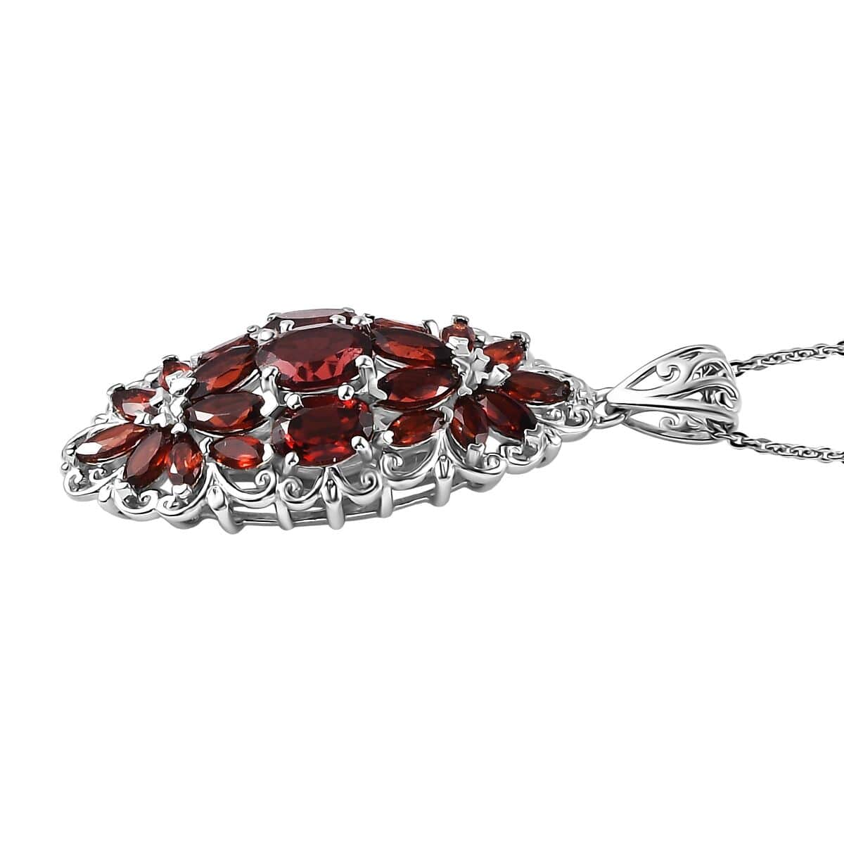 Mozambique Garnet Elongated Pendant Necklace 20 Inches in Platinum Over Sterling Silver 5.40 ctw image number 3