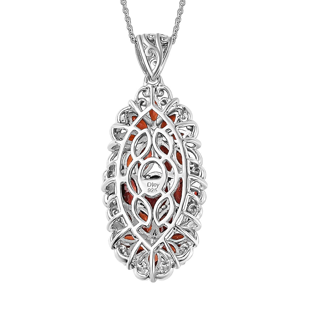 Mozambique Garnet Elongated Pendant Necklace 20 Inches in Platinum Over Sterling Silver 5.40 ctw