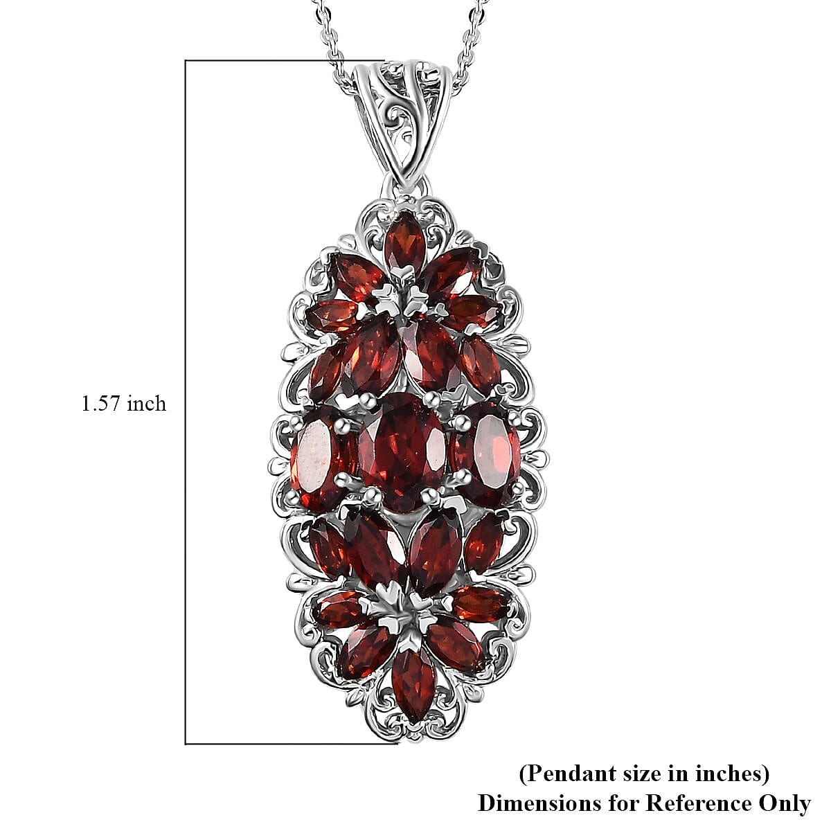 Mozambique Garnet Elongated Pendant Necklace 20 Inches in Platinum Over Sterling Silver 5.40 ctw