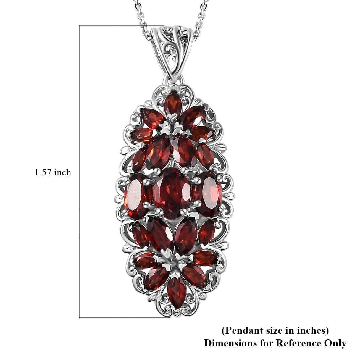 Mozambique Garnet Elongated Pendant Necklace 20 Inches in Platinum Over Sterling Silver 5.40 ctw image number 5