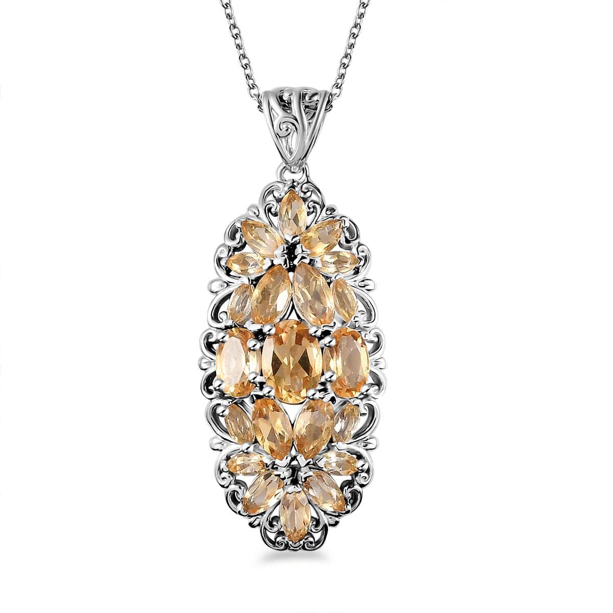 Brazilian Citrine Elongated Pendant Necklace 20 Inches in Platinum Over Sterling Silver 4.00 ctw image number 0