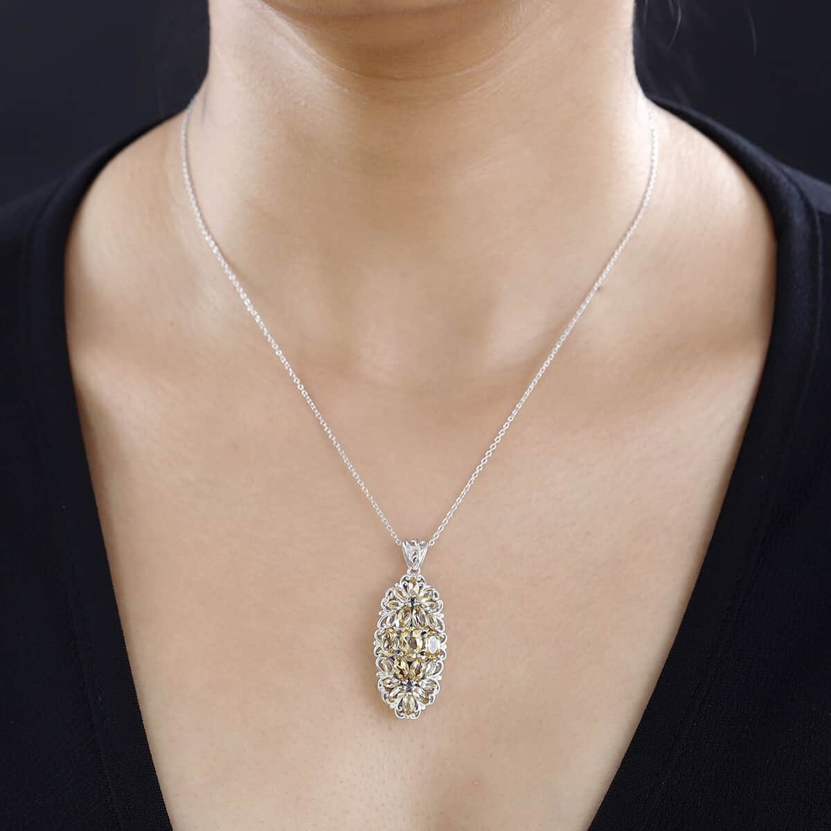 Brazilian Citrine Elongated Pendant Necklace 20 Inches in Platinum Over Sterling Silver 4.00 ctw image number 2