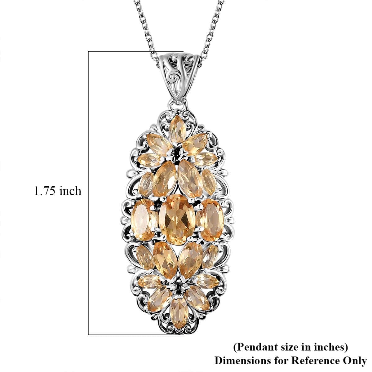 Brazilian Citrine Elongated Pendant Necklace 20 Inches in Platinum Over Sterling Silver 4.00 ctw image number 5