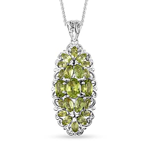 Peridot Elongated Pendant Necklace 20 Inches in Platinum Over Sterling Silver 4.40 ctw