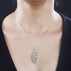 Peridot Elongated Pendant Necklace 20 Inches in Platinum Over Sterling Silver 4.40 ctw