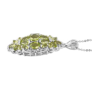Peridot Elongated Pendant Necklace 20 Inches in Platinum Over Sterling Silver 4.40 ctw
