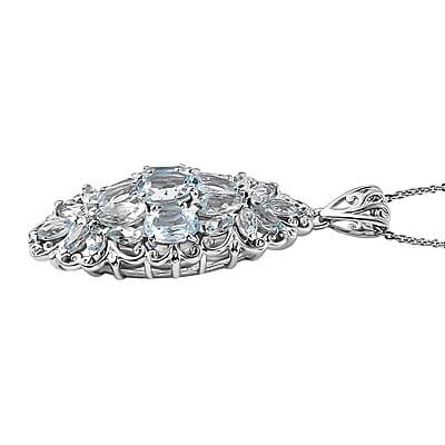 Sky Blue Topaz Elongated Pendant Necklace 20 Inches in Platinum Over Sterling Silver 4.90 ctw
