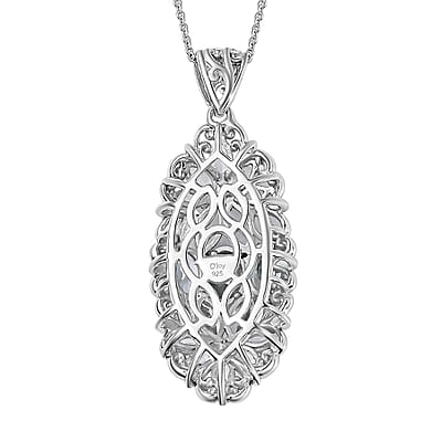 Sky Blue Topaz Elongated Pendant Necklace 20 Inches in Platinum Over Sterling Silver 4.90 ctw