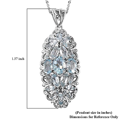 Sky Blue Topaz Elongated Pendant Necklace 20 Inches in Platinum Over Sterling Silver 4.90 ctw