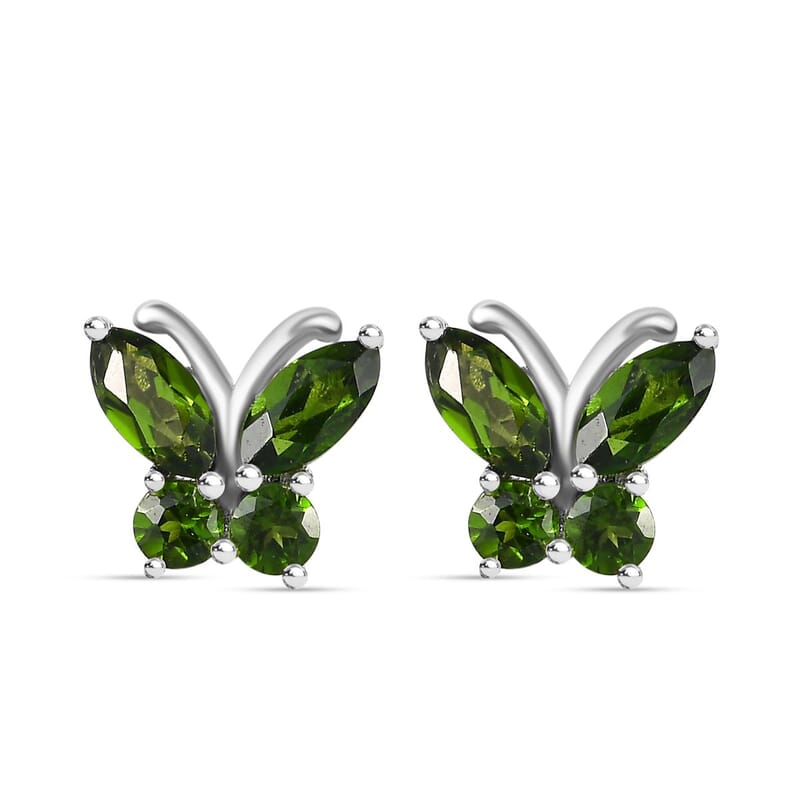 Chrome Diopside 1.68 ctw Fancy Pendant and Earring Set in Rhodium Over Sterling Silver