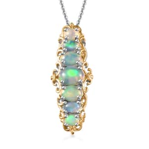 Premium Ethiopian Welo Opal Elongated Pendant Necklace 20 Inches in Vermeil YG and Platinum Over Sterling Silver 1.75 ctw