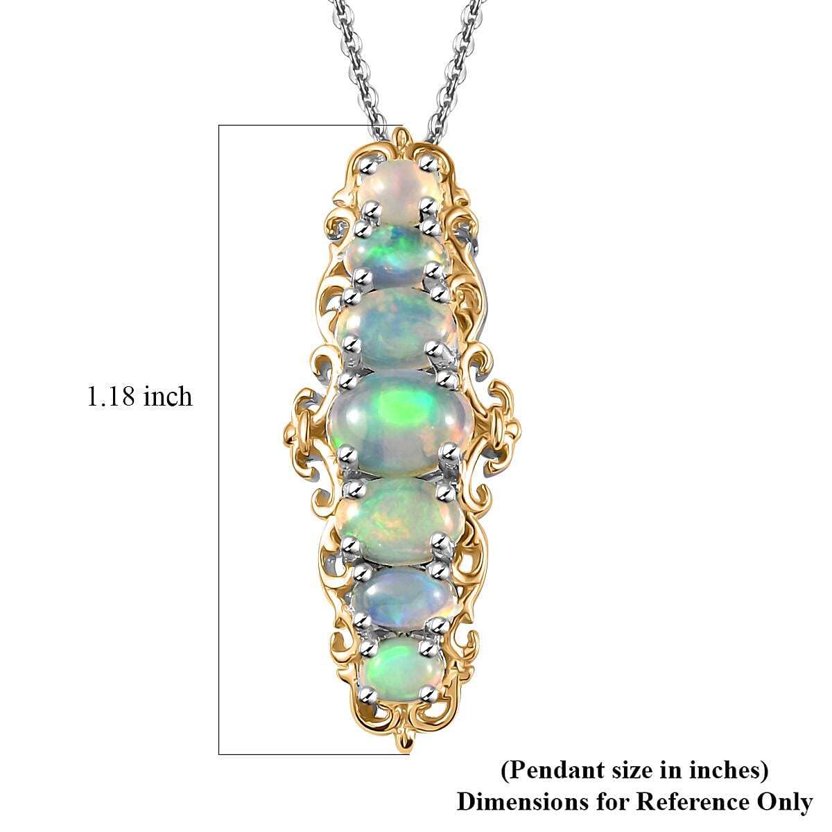 Premium Ethiopian Welo Opal Elongated Pendant Necklace 20 Inches in Vermeil YG and Platinum Over Sterling Silver 1.75 ctw