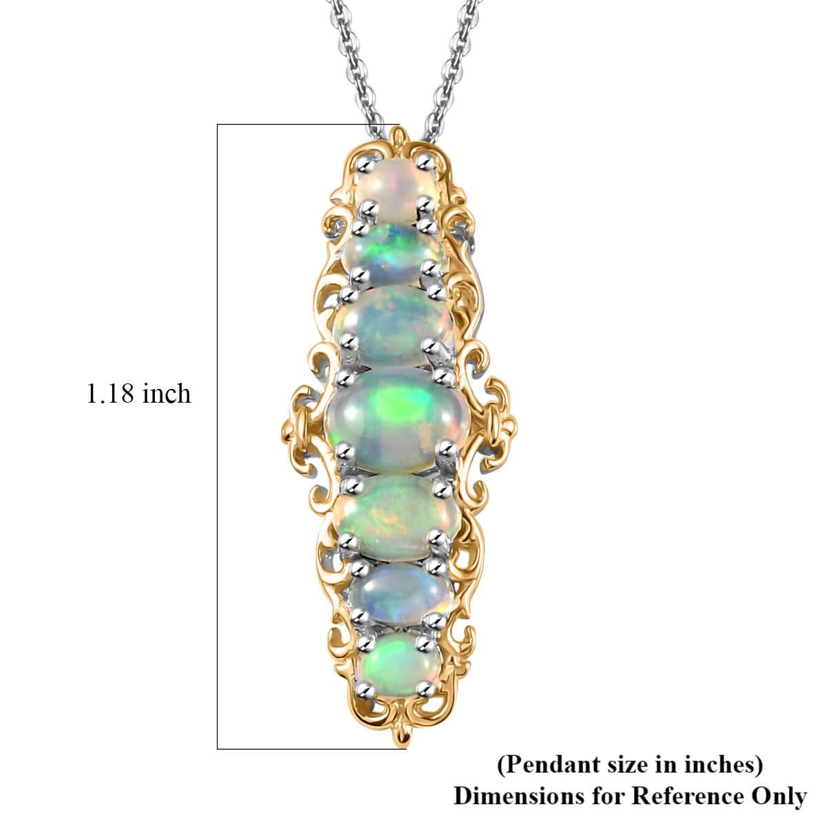 Premium Ethiopian Welo Opal Elongated Pendant Necklace 20 Inches in Vermeil YG and Platinum Over Sterling Silver 1.75 ctw image number 6