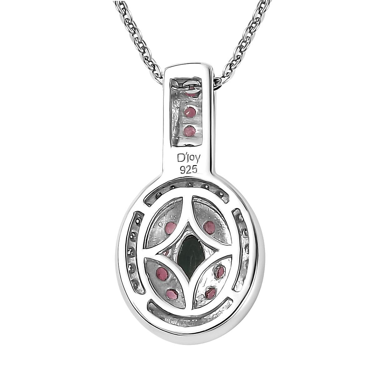 AAA Monte Belo Indicolite and Multi Gemstone Double Halo Pendant Necklace 20 Inches in Rhodium Over Sterling Silver 0.75 ctw