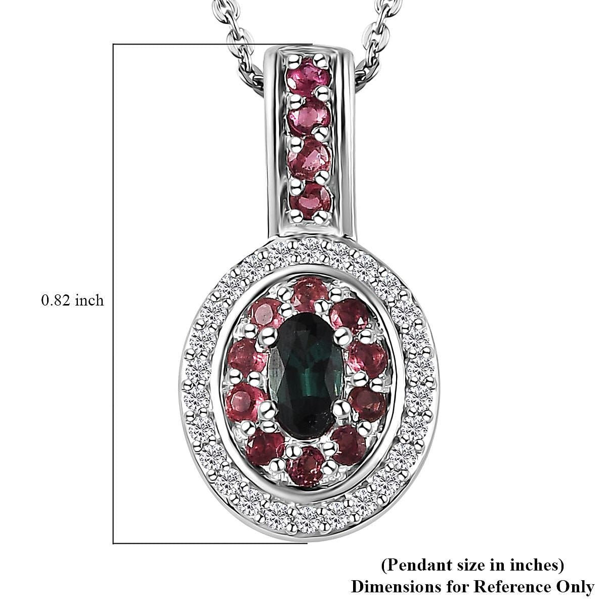 AAA Monte Belo Indicolite and Multi Gemstone Double Halo Pendant Necklace 20 Inches in Rhodium Over Sterling Silver 0.75 ctw