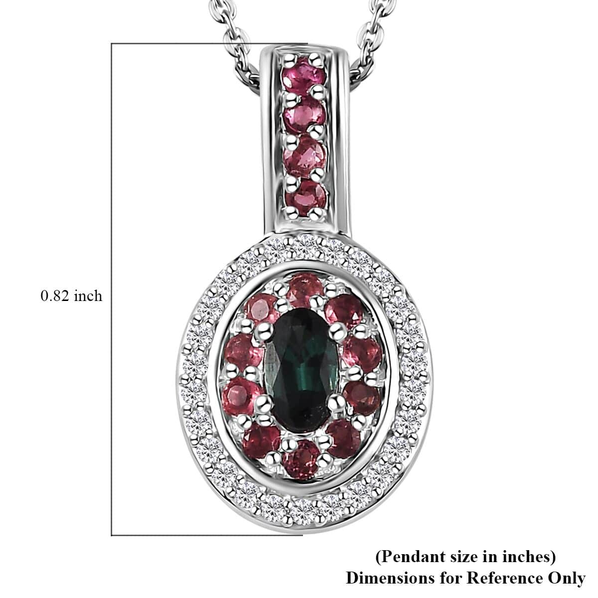 AAA Monte Belo Indicolite and Multi Gemstone Double Halo Pendant Necklace 20 Inches in Rhodium Over Sterling Silver 0.75 ctw image number 5