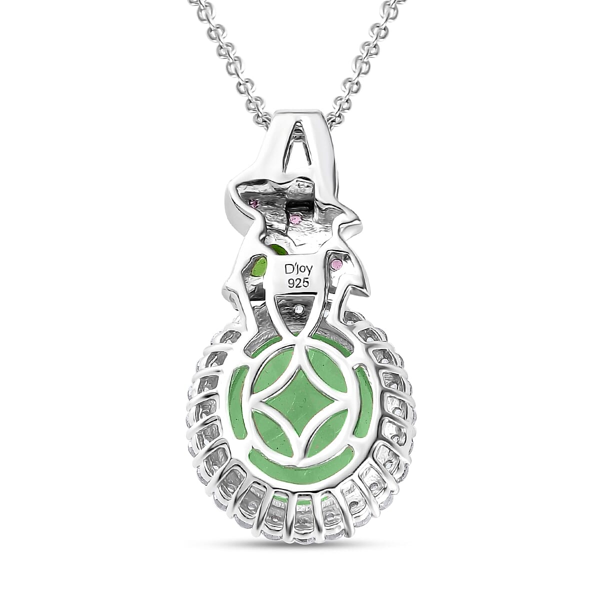 Doorbuster TLV Green Jade, Multi Gemstone Halo Pendant Necklace (20 Inches) in Rhodium Over Sterling Silver 7.15 ctw image number 4