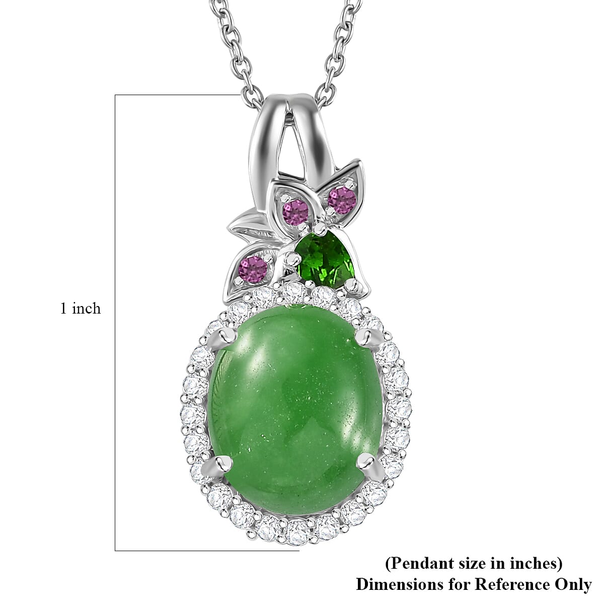 Doorbuster TLV Green Jade, Multi Gemstone Halo Pendant Necklace (20 Inches) in Rhodium Over Sterling Silver 7.15 ctw image number 6
