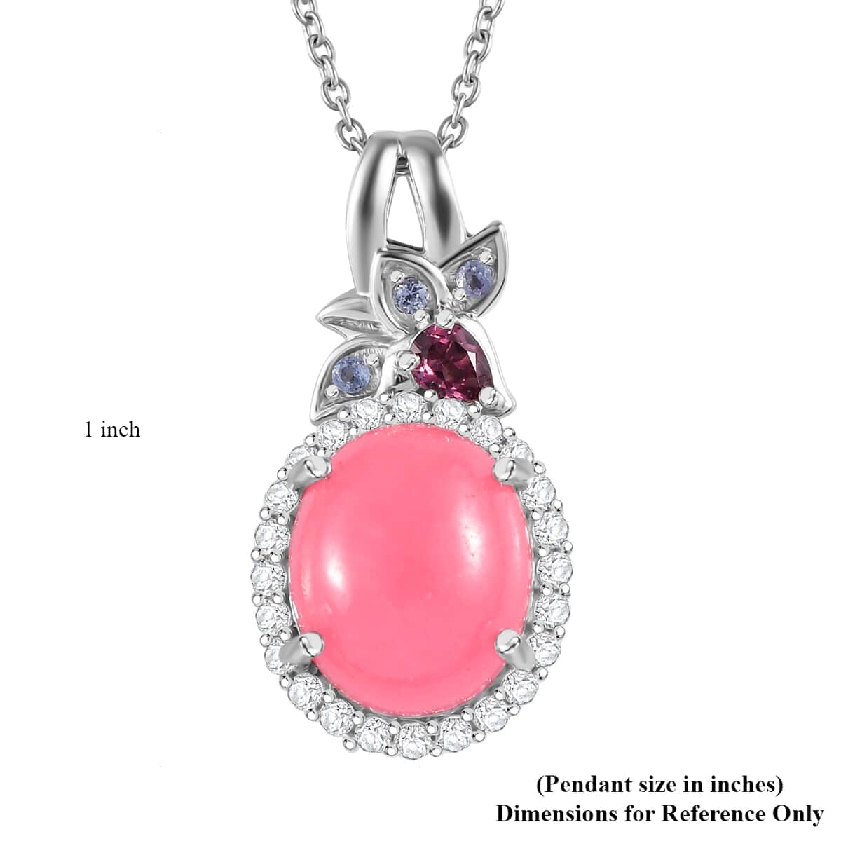 Pink Jade (D) and Multi Gemstone Halo Pendant Necklace 20 Inches in Rhodium Over Sterling Silver 7.15 ctw image number 5