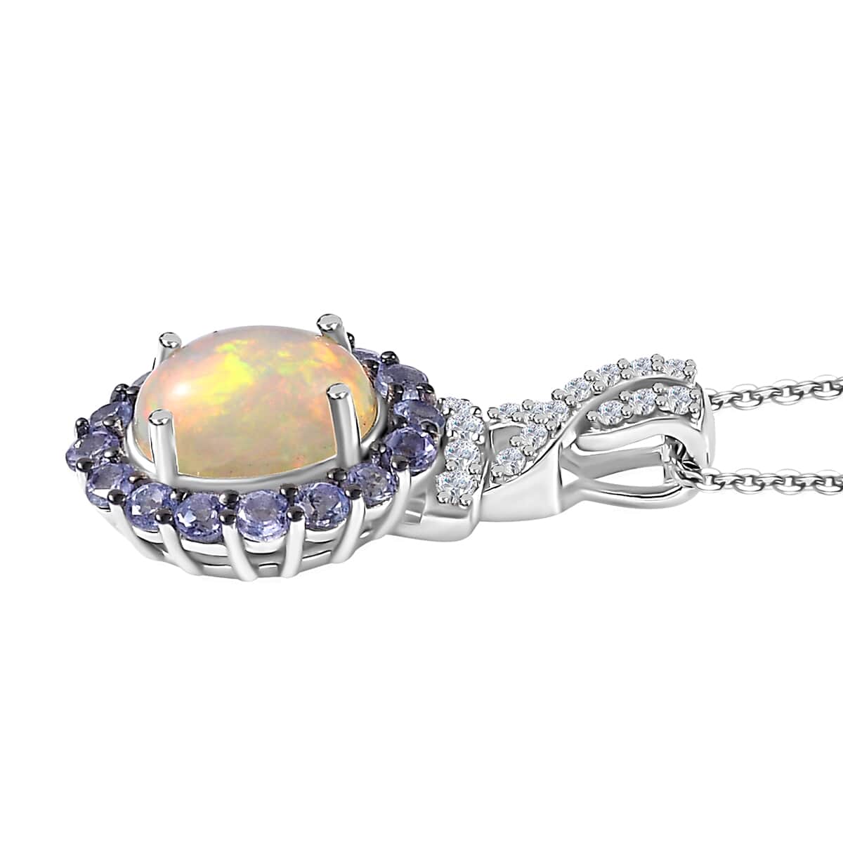 Premium Ethiopian Welo Opal and Multi Gemstone Infinity Halo Pendant Necklace 20 Inches in Platinum Over Sterling Silver 2.00 ctw image number 3