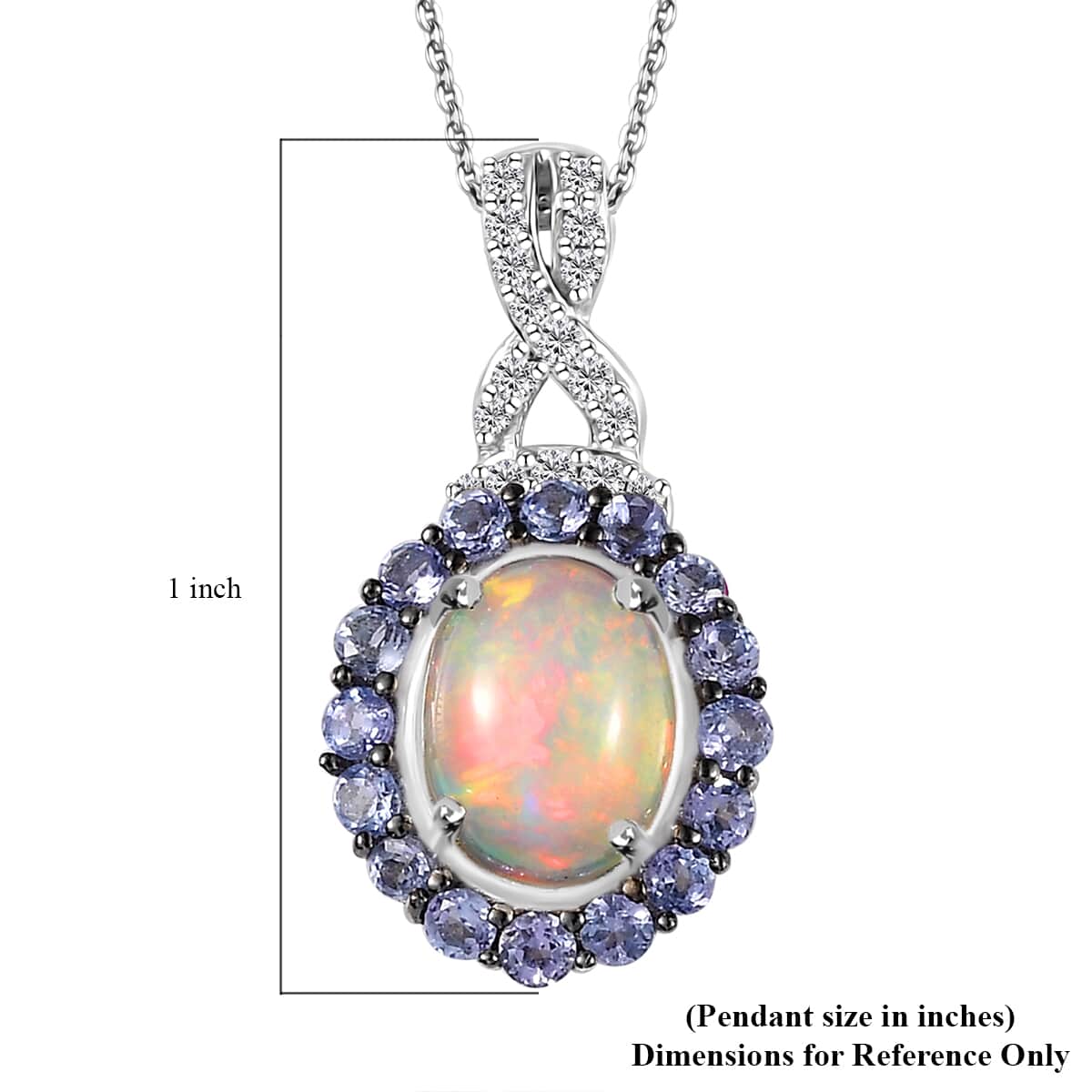 Premium Ethiopian Welo Opal and Multi Gemstone Infinity Halo Pendant Necklace 20 Inches in Platinum Over Sterling Silver 2.00 ctw image number 6