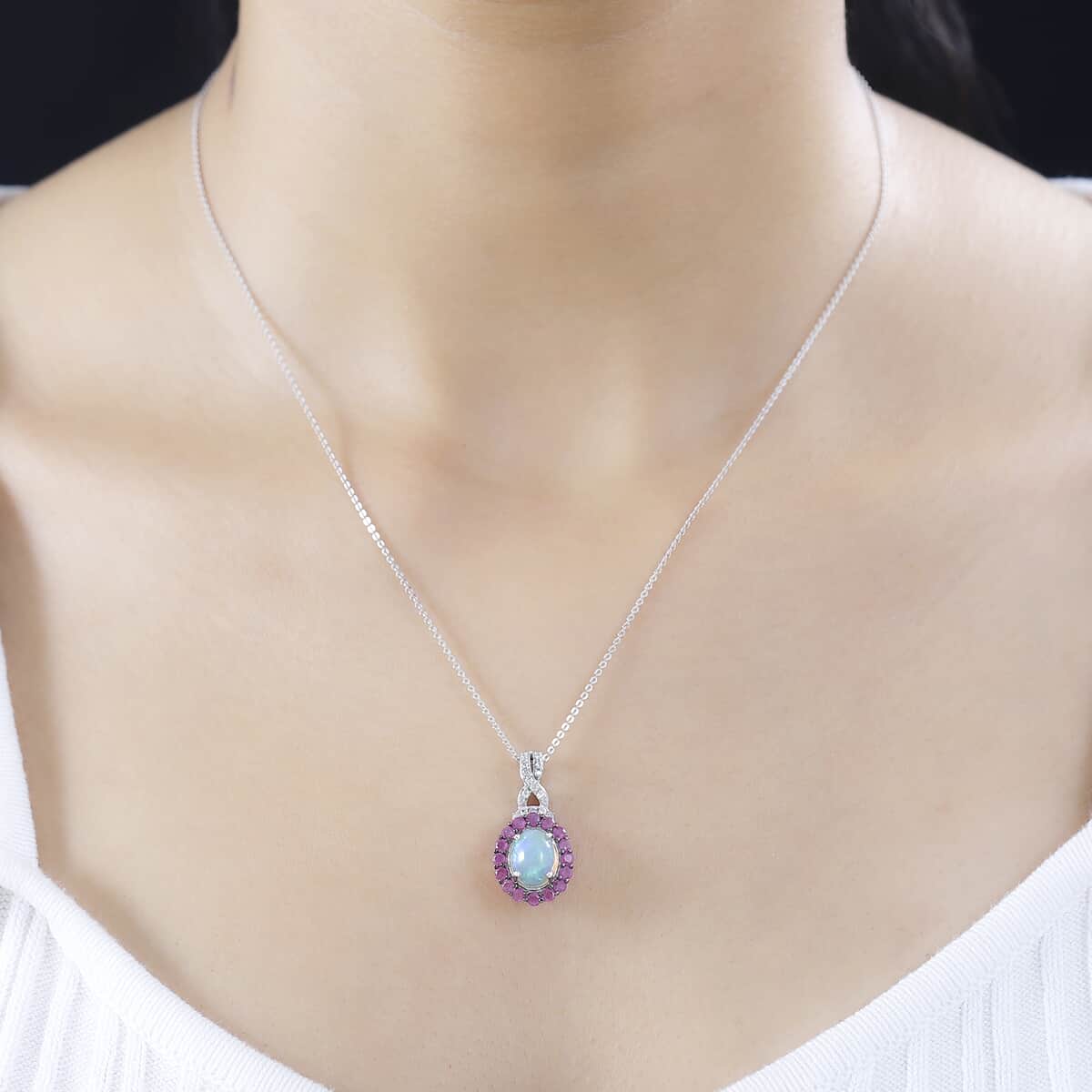 Premium Ethiopian Welo Opal and Multi Gemstone Infinity Halo Pendant Necklace 20 Inches in Platinum Over Sterling Silver 2.35 ctw image number 2