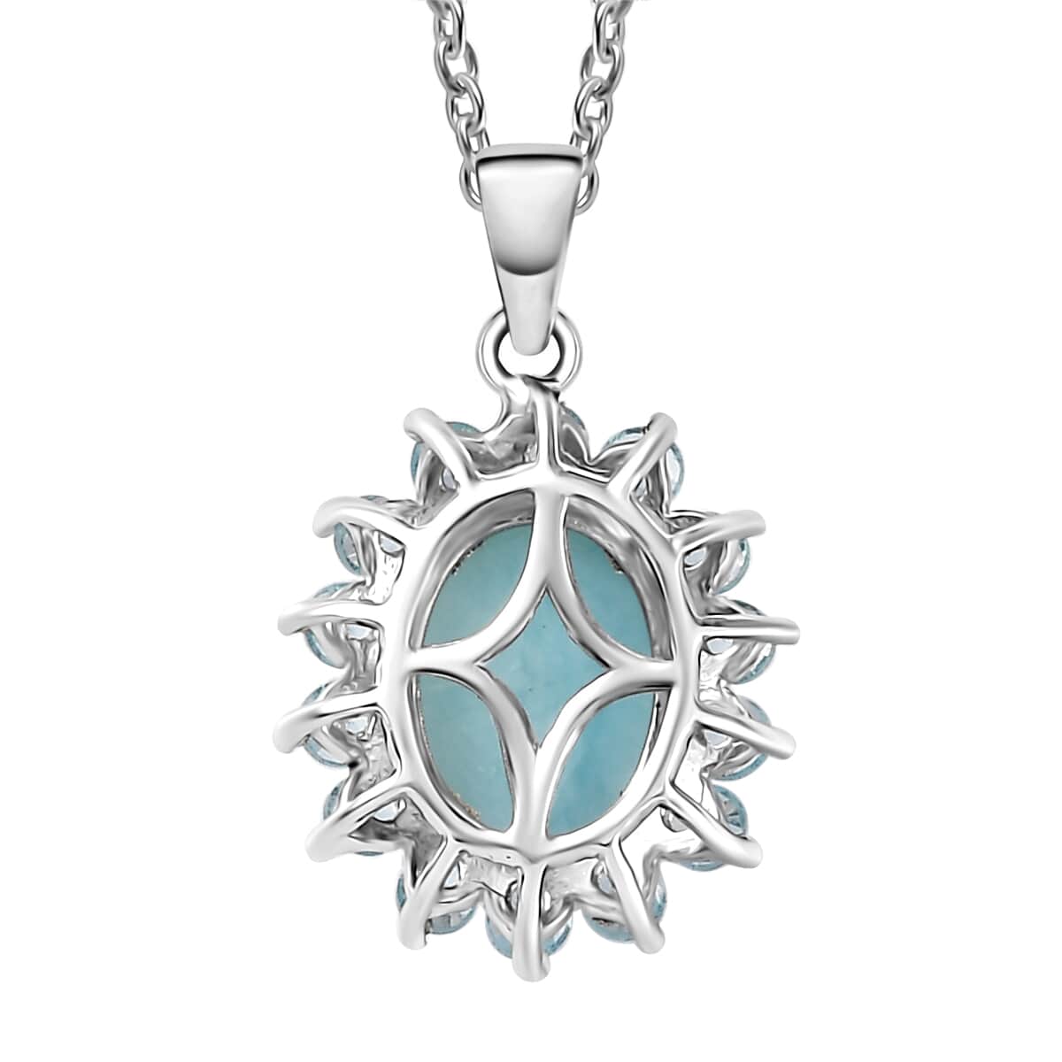 Larimar and Betroka Blue Apatite Halo Pendant Necklace 20 Inches in Rhodium Over Sterling Silver 3.00 ctw image number 4