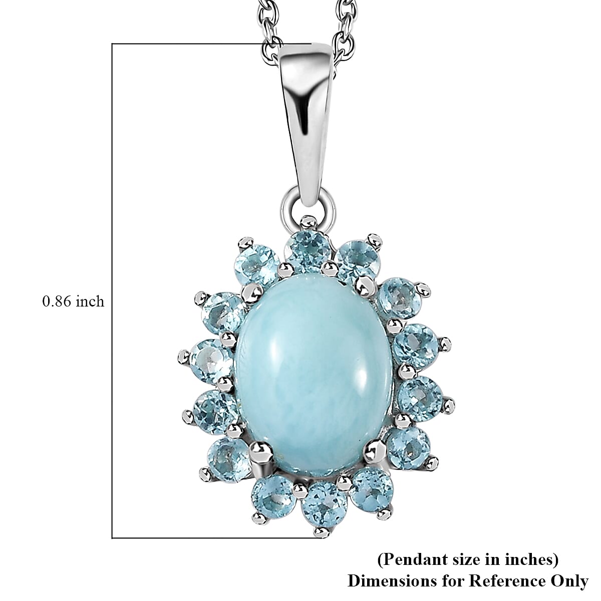 Larimar and Betroka Blue Apatite Halo Pendant Necklace 20 Inches in Rhodium Over Sterling Silver 3.00 ctw