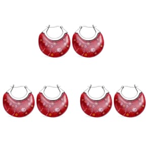 Set of 3 Red Murano Style Basket Earrings in Stainless Steel 